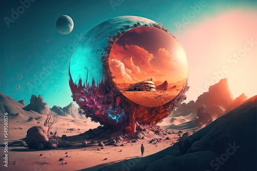 Surreal sci-fi concept art with planet