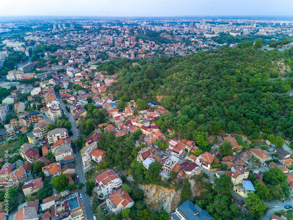 Fototapeta premium Town of Plovdiv in Bulgaria in valley of Rhodope mountains