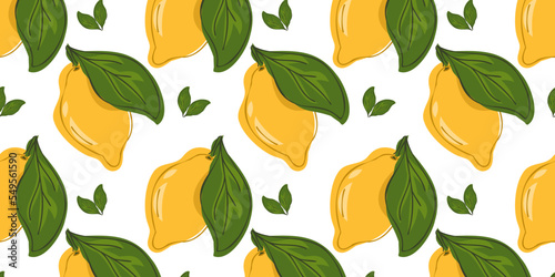 Seamless pattern with lemons. Hand drawing. Beautiful vector seamless pattern with citrus fruits. Doodle. Suitable for wallpaper, web page background, surface textures, textile.