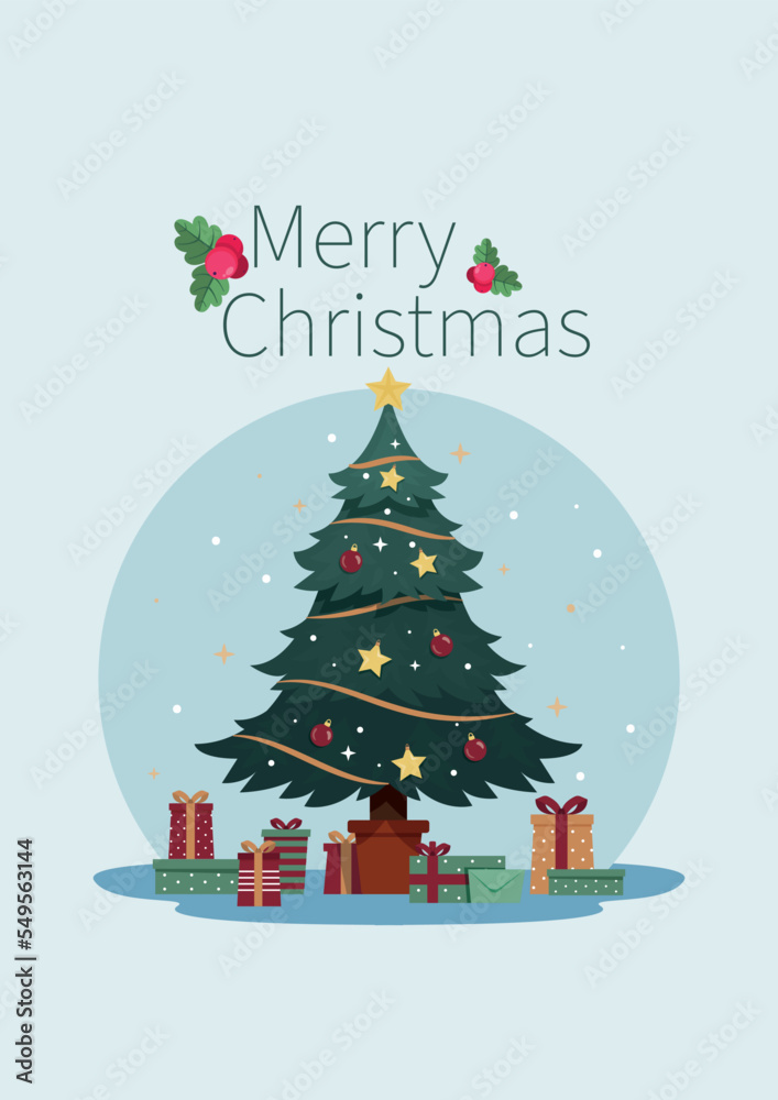 Christmas Card with Christmas Tree and Gifts