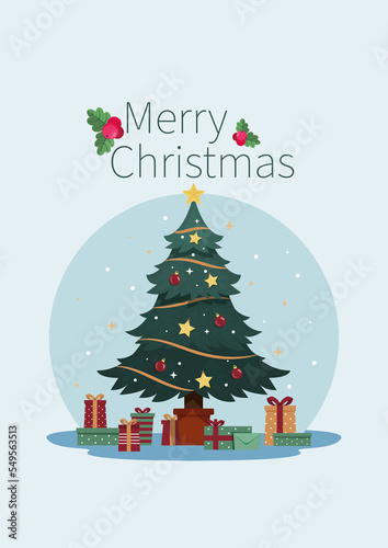 Christmas Card with Christmas Tree and Gifts