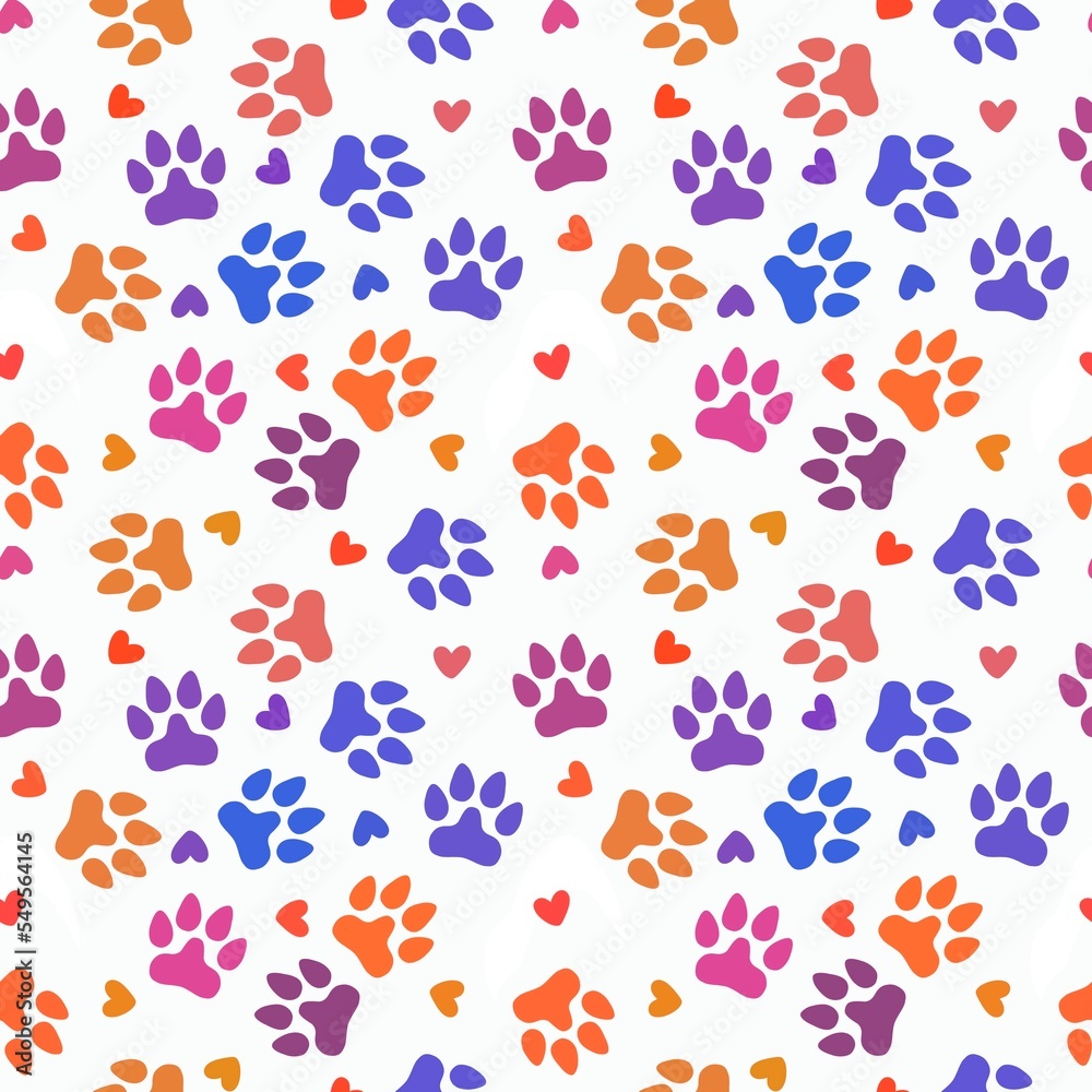 Cartoon animals seamless footprints dog cat pattern for wrapping paper and fabrics and linens and kids clothes