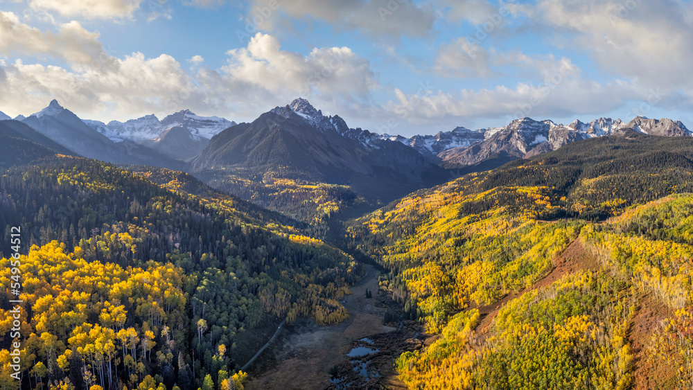 Rocky Mountains - Autumn golden aspen trees near Ridgway Colorado - County Road 7 - Mount Sneffels - San Juan Mountains