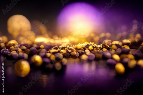 abstract scene with purple and gold pebbles