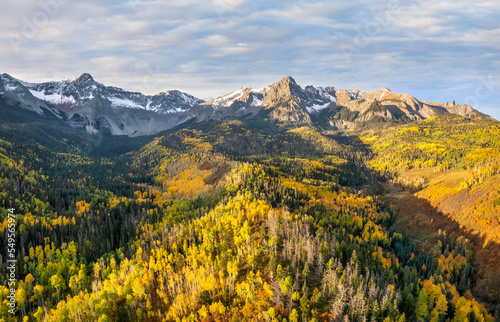 Rocky Mountains - Autumn golden aspen foliage near Ridgway Colorado - County Road 9 - on the RR Ralph Lauren ranch at sunrise