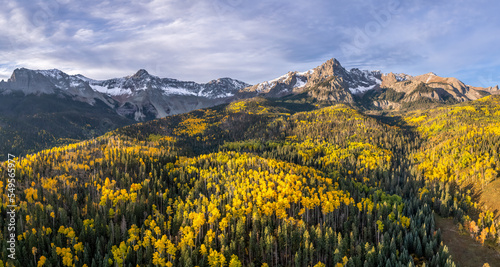 Rocky Mountains - Autumn golden aspen foliage near Ridgway Colorado - County Road 9 - on the Double RL Ralph Lauren ranch at sunrise