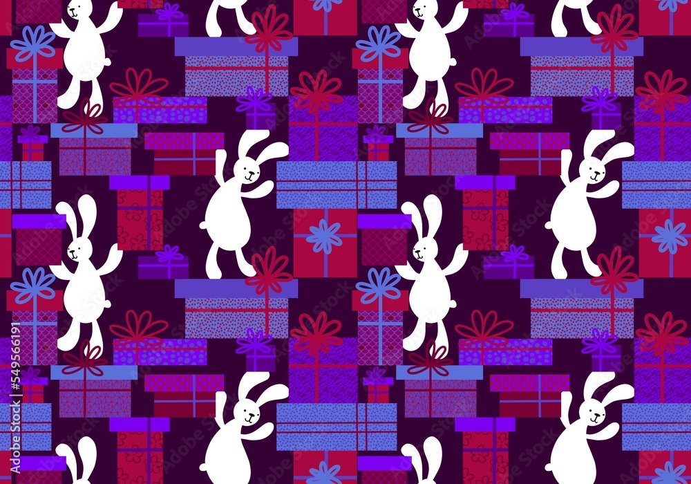 Cartoon animals seamless rabbit bunnies pattern for wrapping paper and fabrics and linens and kids clothes print