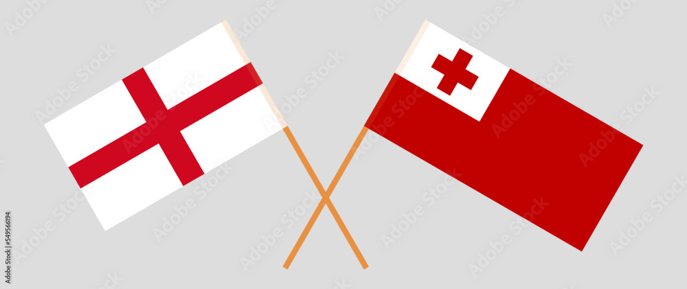 Crossed flags of England and Tonga. Official colors. Correct proportion