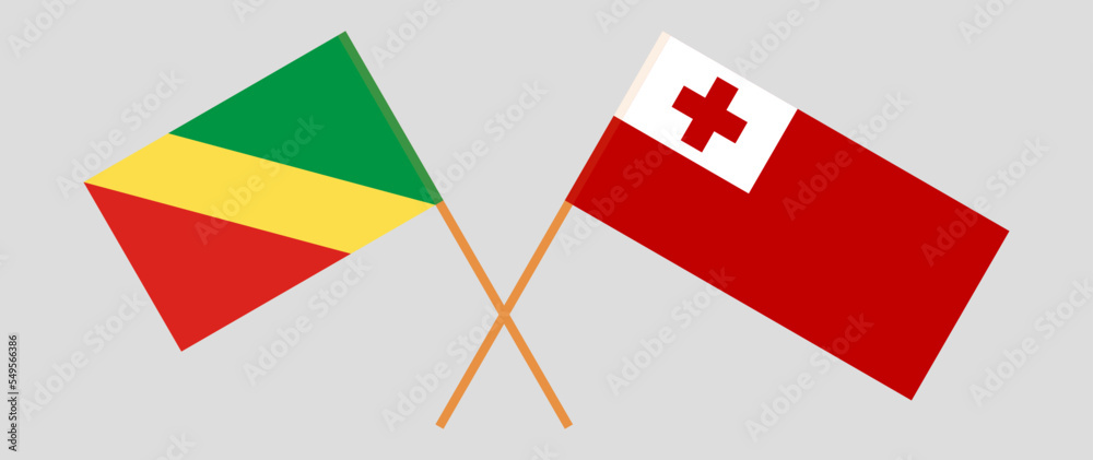 Crossed flags of Republic of the Congo and Tonga. Official colors. Correct proportion Crossed flags of Republic of the Congo and Tonga. Official colors. Correct proportion