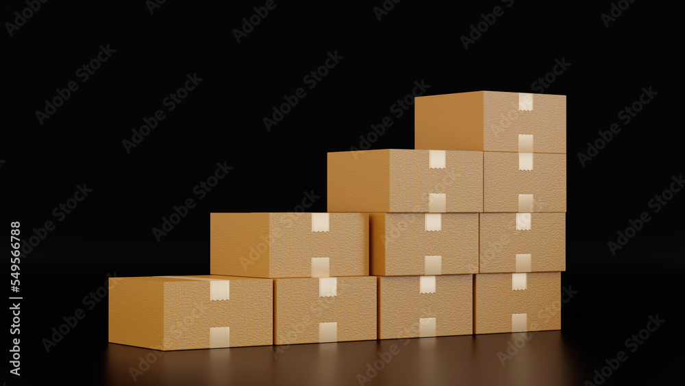 Stack of cardboard box carton or parcel. concept of delivering goods, 3D rendering. Stack of cardboard box carton or parcel. concept of delivering goods, 3D rendering.