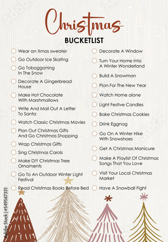 Christmas Bucketlist, Winter todo list, Downloadable, A4 photo