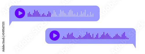 Voice messages in bubble frames. Audio chat elements with speech waves isolated on white background. Online messenger, radio, podcast mobile app elements. Vector flat illustration
