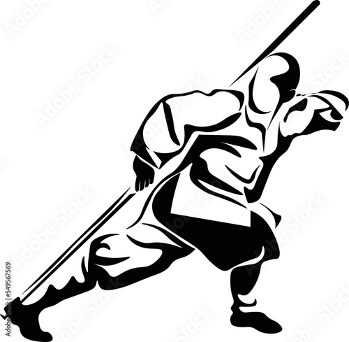 Платно Black and White Cartoon Illustration Vector of a Kendo Martial Art Fighter with
