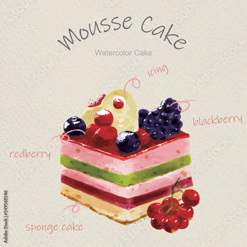 watercolor cakes with mousse cake