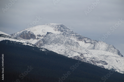 snow covered mountains in winter, Jasper National Park, Alberta