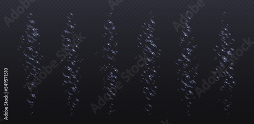 Underwater fizzing bubbles, soda or champagne carbonated drink, sparkling water. Effervescent drink. Aquarium, sea, ocean bubbles vector illustration.