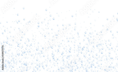 Underwater fizzing bubbles, soda or champagne carbonated drink, sparkling water isolated on white background. Effervescent drink. Aquarium, sea, ocean bubbles vector illustration.