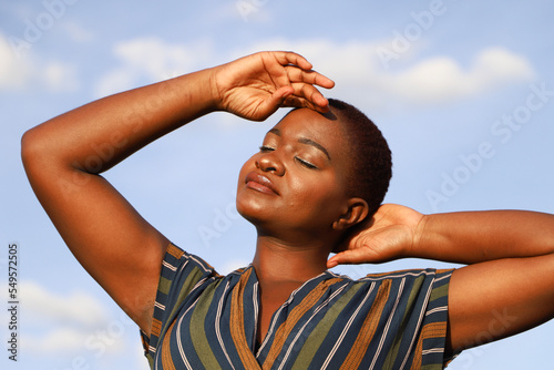Woman with her head in the sky