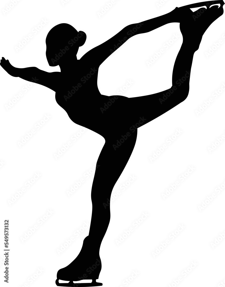 Black and White Cartoon Illustration Vector of Woman Ice Skating 