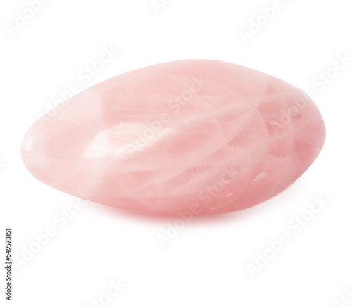 Mineral natural semiprecious stone pink quartz gemstone. Isolated on a white background. Geology. photo