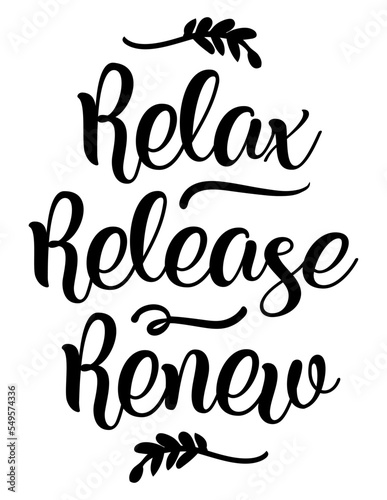 Funny bathroom quote Relax Release Renew. Funny saying about bath and toilet vector cut file for poster, home decor and wall sticker.
