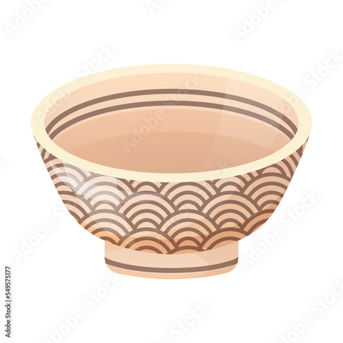 Empty bowl with asian ornaments. Japanese style. Colorful vector illustration isolated on white background.