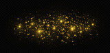 Sparkling magical dust particles. The dust sparks and golden stars shine with special light on a black transparent background. Golden shiny light effect
