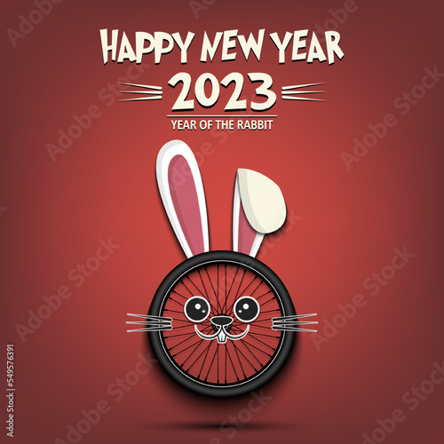 Happy New year. Bike wheel in the form of rabbit