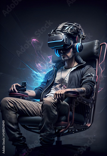 Virtual reality gamer. Trapped inside virtual game mode.