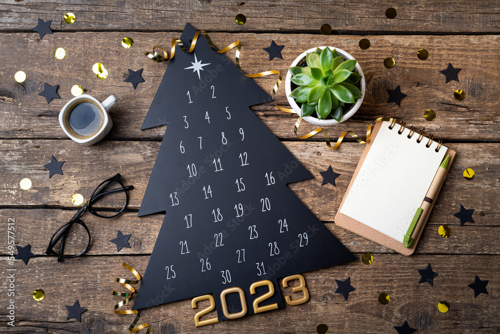 New Year background. Advent calendar Christmas tree 2023 New Year on