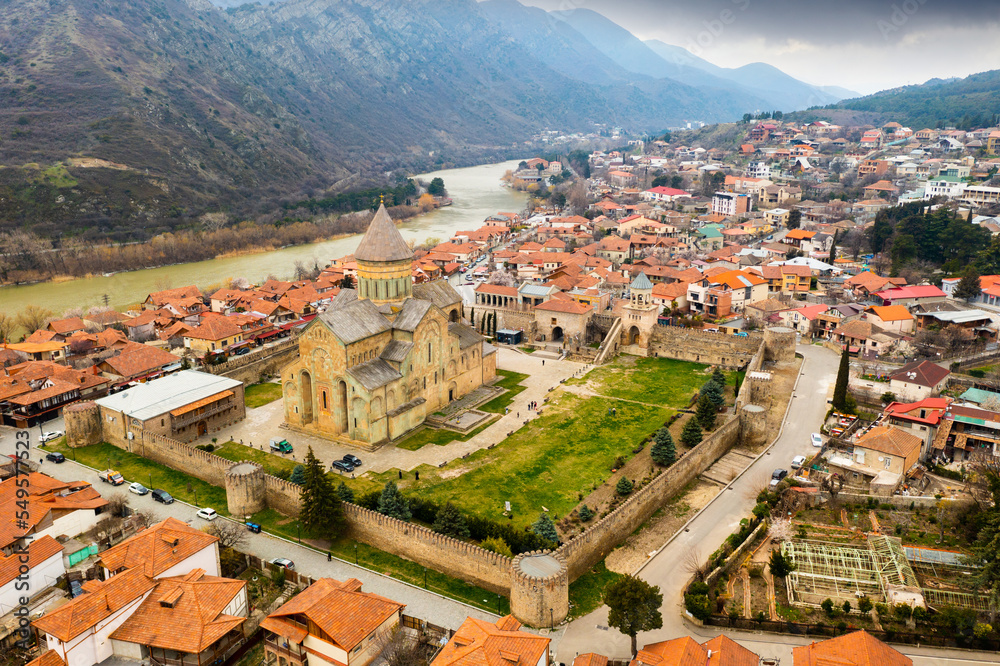 Top view of the Svetitskhoveli Cathedral. Mtskheta, Georgia