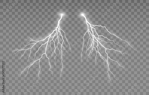 Set of lightings. Symbol of natural strength or magic, abstract, electricity and explosion. The effect of zippers and lighting, thunderstorm and lightning.