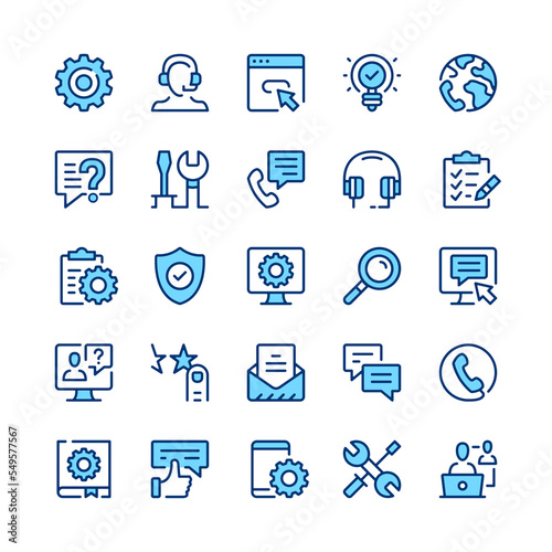 Technical support line icons. Blue color. Vector line icons set