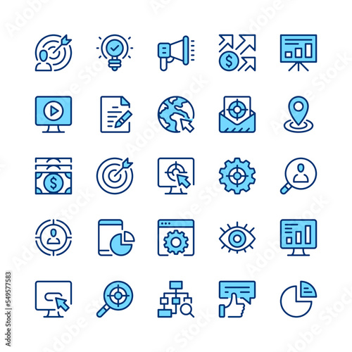 Digital marketing line icons. Blue color. Vector line icons set