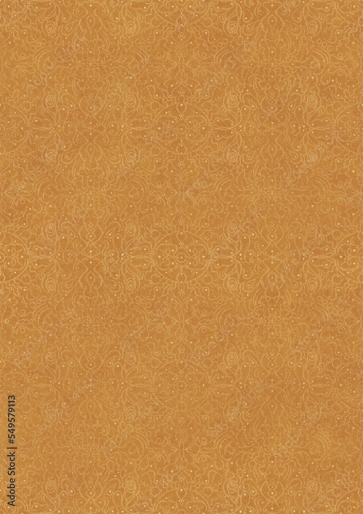 Hand-drawn unique abstract symmetrical seamless gold ornament on a yellow background. Paper texture. Digital artwork, A4. (pattern: p07-2e) Hand-drawn unique abstract symmetrical seamless gold ornament on a yellow background. Paper texture. Digital artwork, A4. (pattern: p07-2e)