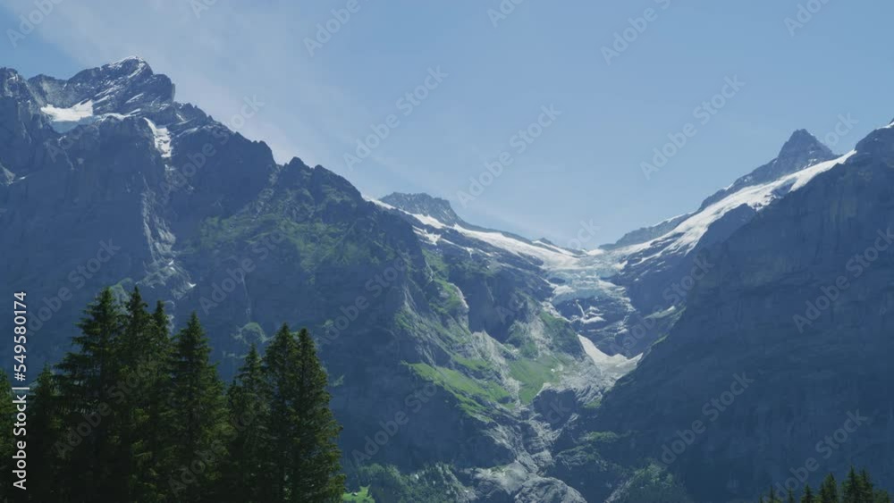 The Bernese Alps seen behind an evergreen forest, Switzerland The Bernese Alps seen behind an evergreen forest, Switzerland