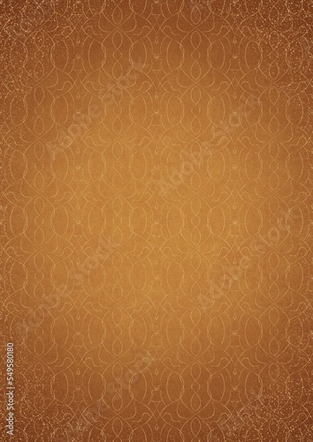 Wallpaper Mural Hand-drawn unique abstract gold ornament on a yellow background, with vignette of darker background color and splatters of golden glitter. Paper texture. Digital artwork, A4. (pattern: p08-1f) Torontodigital.ca
