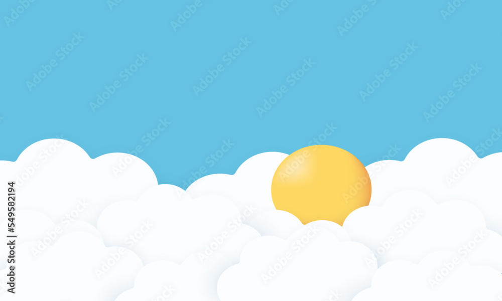 illustration cute sun sky clouds beautiful stylish isolated blue on background