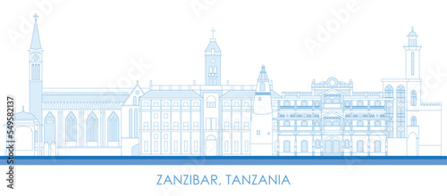 Outline Skyline panorama of Zanzibar, Tanzania - vector illustration
