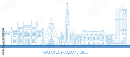 Outline Skyline panorama of city of Maputo, Mozambique - vector illustration