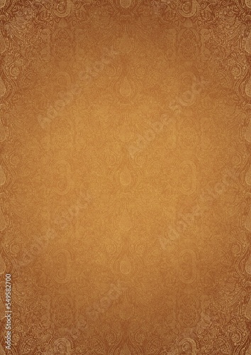 Wallpaper Mural Hand-drawn unique abstract ornament. Light yellow on a darker yellow background, with vignette of same pattern in golden glitter on a darker background color. Paper texture. A4. (pattern: p01e) Torontodigital.ca