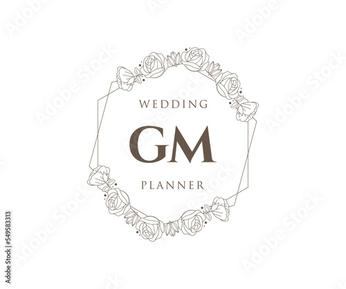 GM Initials letter Wedding monogram logos collection, hand drawn modern minimalistic and floral templates for Invitation cards, Save the Date, elegant identity for restaurant, boutique, cafe in vector