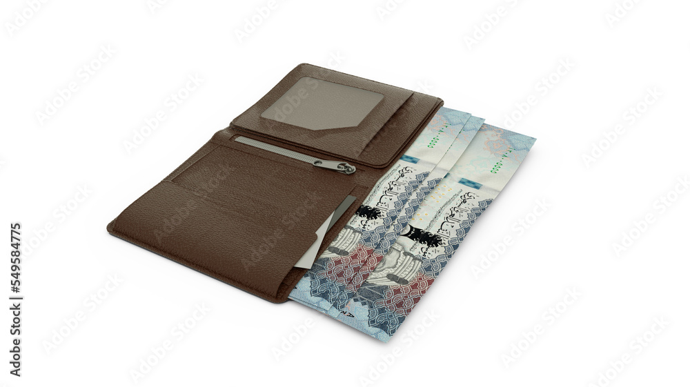 3D rendering of Saudi riyal notes in wallet