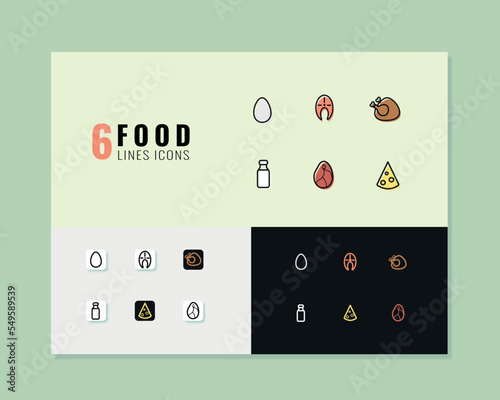 set of 6 food lines icons