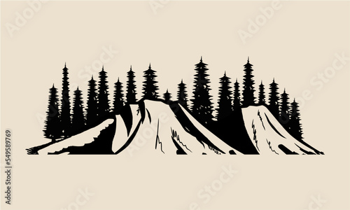 Hand drawn illustration of a mountain. Can be printed on stickers, t-shirts, etc. EPS and JPG file formats.