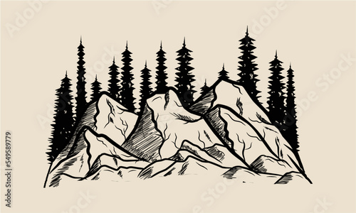 Hand drawn illustration of a mountain. Can be printed on stickers  t-shirts  etc. EPS and JPG file formats.