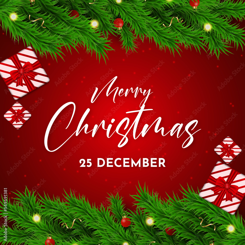 Red Gradient Merry Christmas Background, Merry Christmas Greetings, Christmas social media post