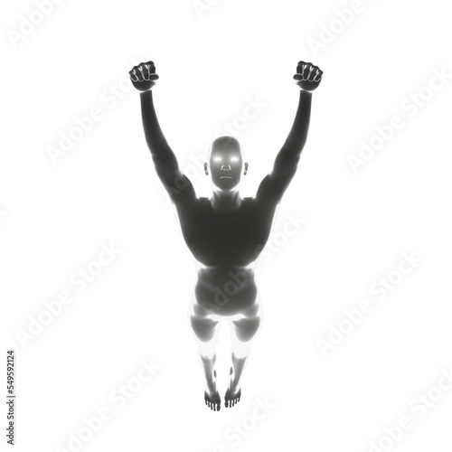 Abstract illustration of human form white light glowing in victory post transparent 