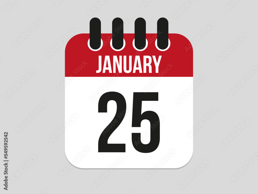 25 january calendar icon. Calendar template for the days of january. Red banner for dates and business 25 january calendar icon. Calendar template for the days of january. Red banner for dates and business