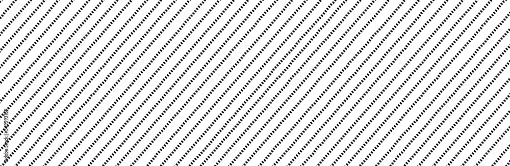Diagonal dashed lines pattern on white background. Dotted lines pattern for backdrop and wallpaper template. Simple realistic broken lines with repeat stripes texture. Geometric background, vector - obrazy, fototapety, plakaty 